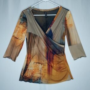 Elau Kattau Top Women Medium Mesh Multicolor Artsy 90's Y2K Forest Fairy Whimsy